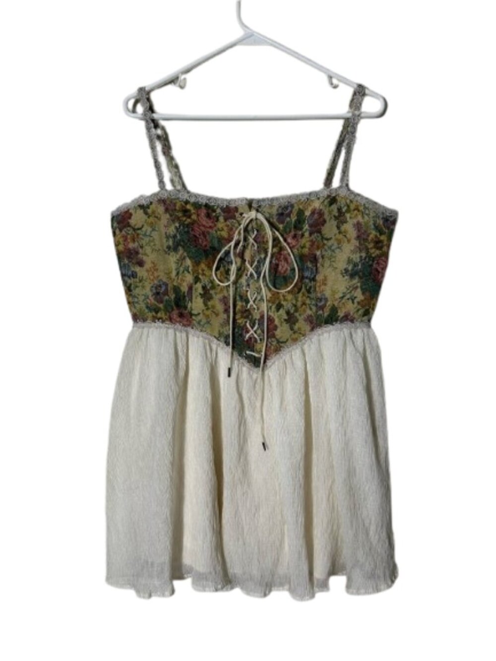 Cider tapestry corset lace up mini dress womens XL NWT ren fest barmaid